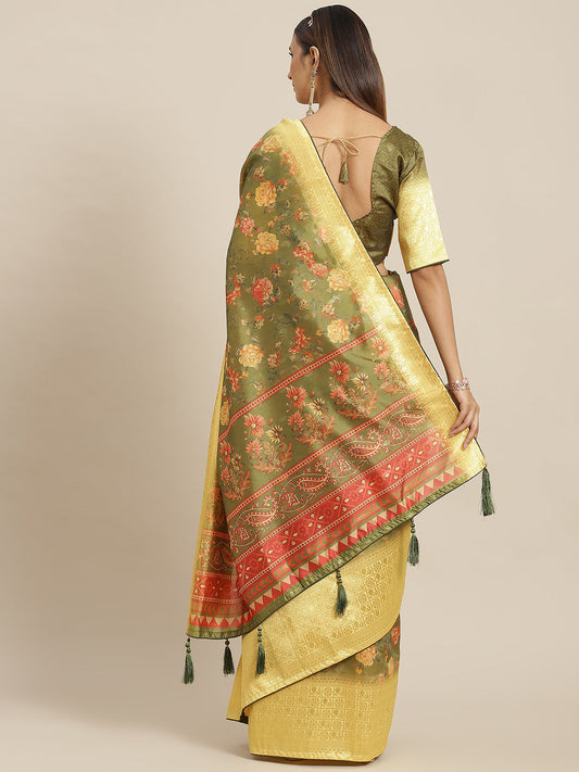 Dhiyona RV Women's Banasari jari iWeaving Silk Saree With Matching Blouse ( KVD1793 )