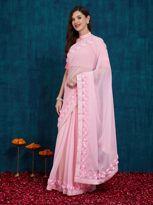 Dhiyona RV Women's Designer Ribbon Work Georgette Saree with Blouse ( KVD18 )