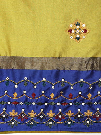 Dhiyona RV Women's Exquisite Aangi Cotton Silk Saree with Multi-Color Thread & Sequins Embroidery With Blouse ( KVD1812 )