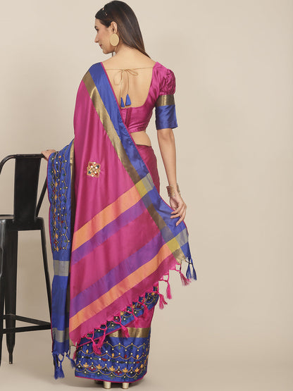 Dhiyona RV Women's Exquisite Aangi Cotton Silk Saree with Multi-Color Thread & Sequins Embroidery With Blouse ( KVD1816 )