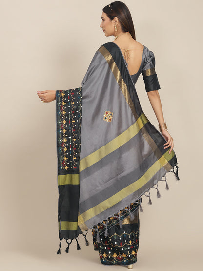 Dhiyona RV Women's Exquisite Aangi Cotton Silk Saree with Multi-Color Thread & Sequins Embroidery With Blouse ( KVD1823 )