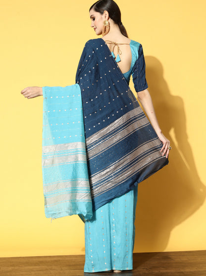 Dhiyona RV Women's Exquisite Soft Banarasi Cotton Tie-Dye Saree with Zari & Sequins Weaving With Blouse ( KVD1824 )