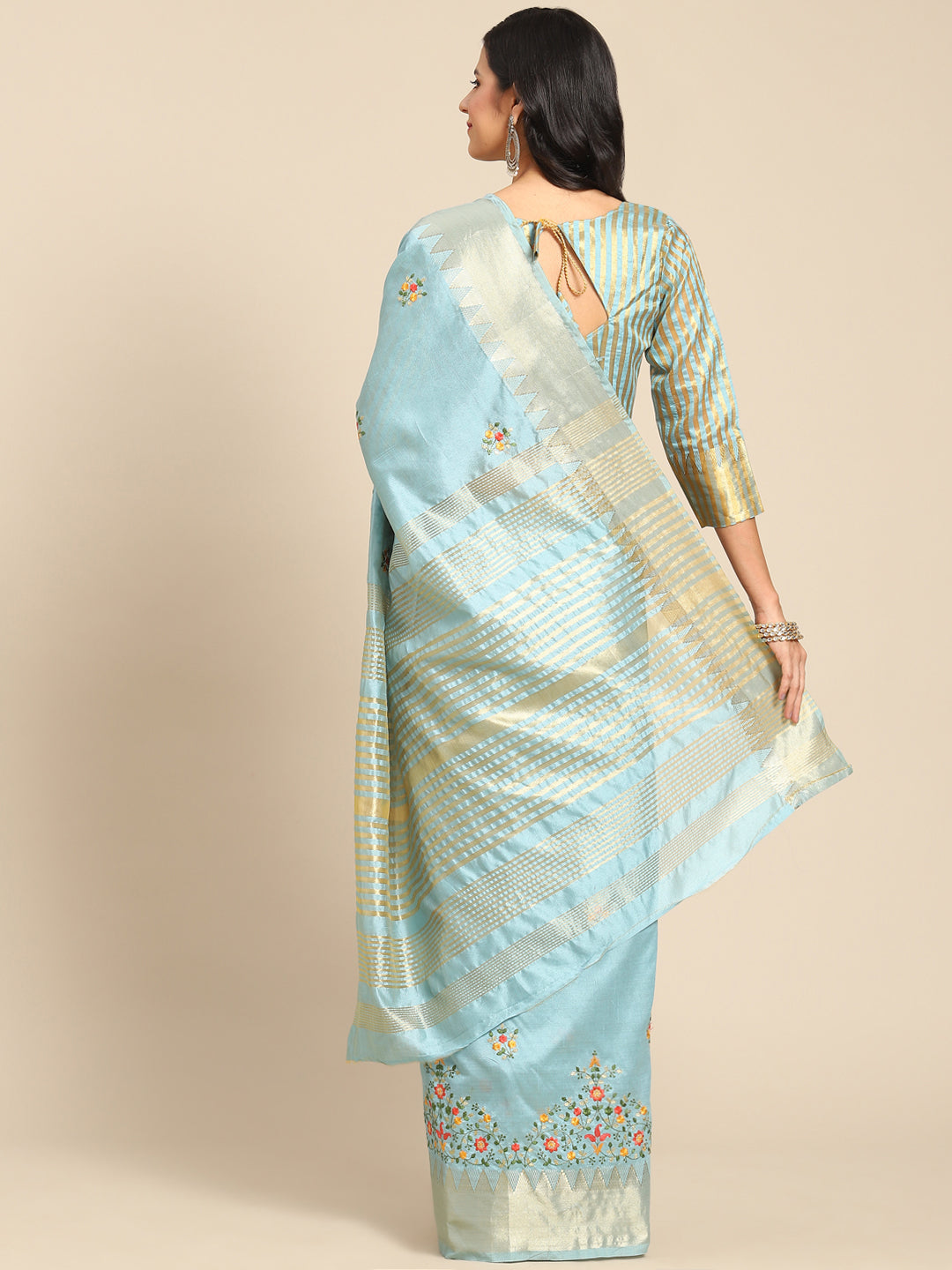 Dhiyona RV Women's Elegant Assam Cotton Silk Embroidered Saree with Temple Contrast Border  ( KVD1897 )