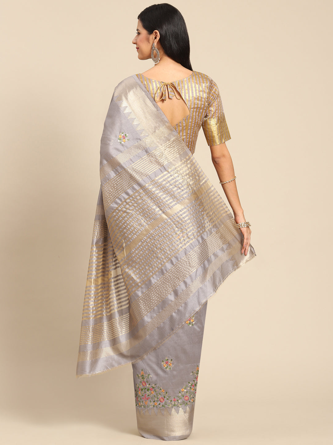 Dhiyona RV Women's Elegant Assam Cotton Silk Embroidered Saree with Temple Contrast Border  ( KVD1899 )