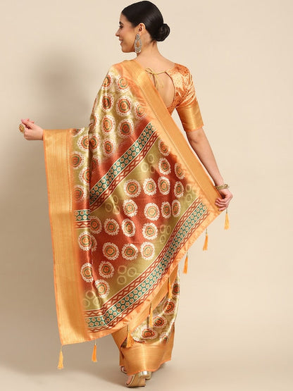 Dhiyona RV Women's Luxurious Banarasi Silk Digital Print Saree with Zari Woven Rich Pallu With Blouse ( KVD1905 )
