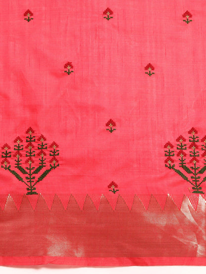 Dhiyona RV Women's Assam Silk Colorful Thread Embroidered Saree ( KVD1931 )