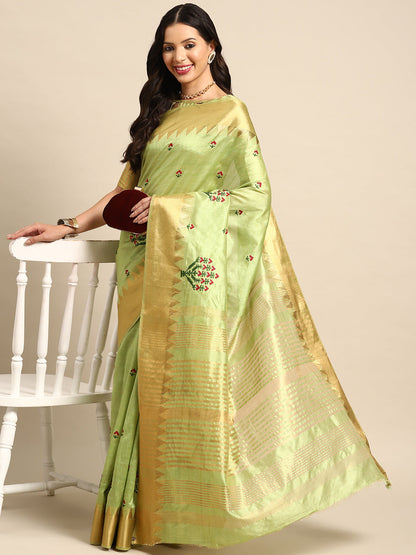 Dhiyona RV Women's Assam Silk Colorful Thread Embroidered Saree ( KVD1932 )