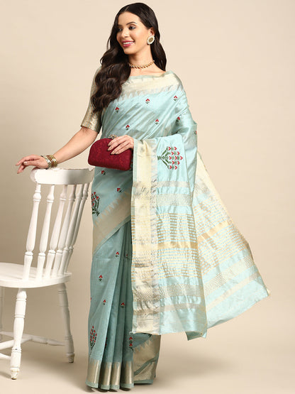 Dhiyona RV Women's Assam Silk Colorful Thread Embroidered Saree ( KVD1934 )