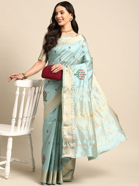 Dhiyona RV Women's Assam Silk Colorful Thread Embroidered Saree ( KVD1934 )