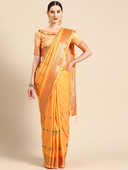 Dhiyona RV Women's Soft Cotton Silk With Colourful Thread Embroidery Saree With Blouse ( KVD2064 )