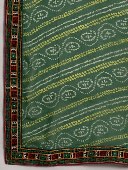 Dhiyona RV Women's half and half bandhani pallu Green and Pink color saree ( KVD208 )