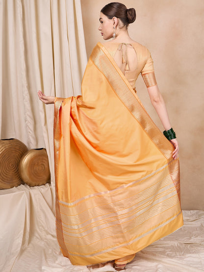 Dhiyona RV Women's Cotton Silk Solid Print With Golden Woven Border Saree  ( KVD2138 )
