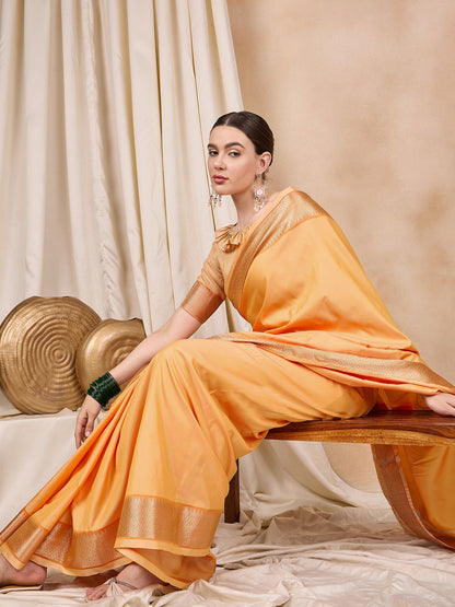 Dhiyona RV Women's Cotton Silk Solid Print With Golden Woven Border Saree  ( KVD2138 )