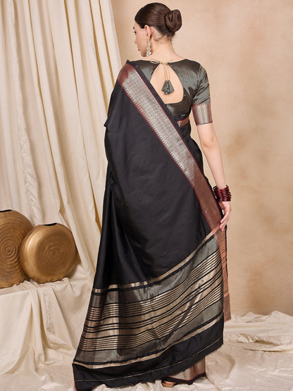 Dhiyona RV Women's Cotton Silk Solid Print With Golden Woven Border Saree  ( KVD2140 )