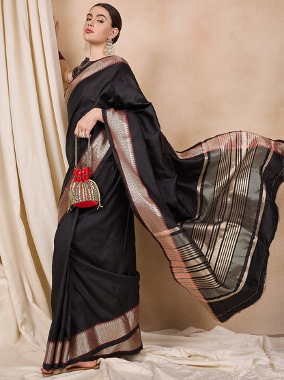 Dhiyona RV Women's Cotton Silk Solid Print With Golden Woven Border Saree  ( KVD2140 )