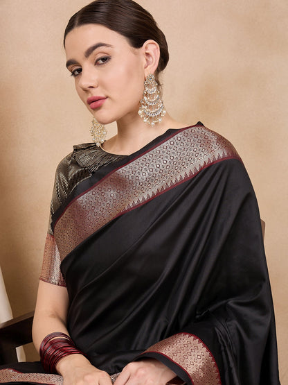 Dhiyona RV Women's Cotton Silk Solid Print With Golden Woven Border Saree  ( KVD2140 )