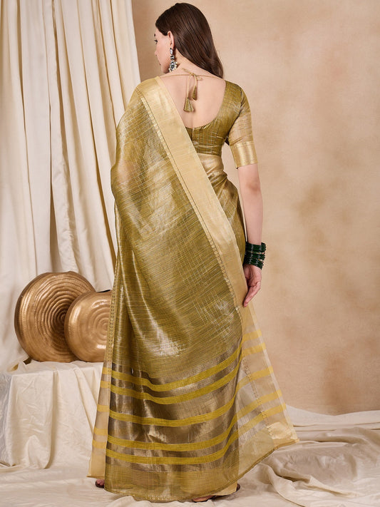 Dhiyona RV Women's Elegant Organza Golden Zari Woven Saree with Matching Blouse ( KVD2148 )