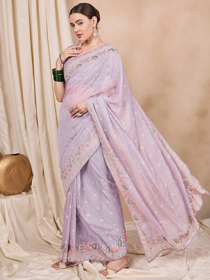 Dhiyona RV Women's Silk Organza Fabric With Multi Thread Embroidery Border Saree  ( KVD2152 )