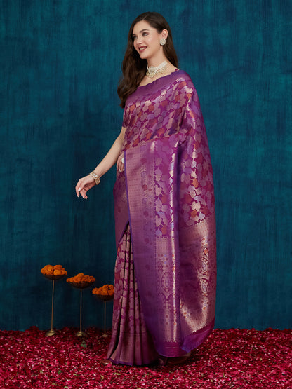 Dhiyona RV Women's Kanjivaram Silk Woven With Golden Woven Border Saree  ( KVD2155 )