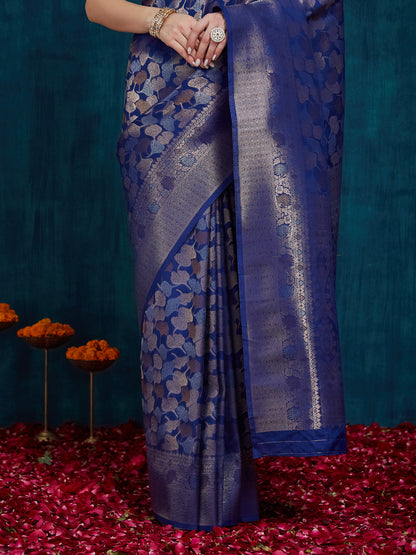 Dhiyona RV Women's Kanjivaram Silk Woven With Golden Woven Border Saree  ( KVD2156 )