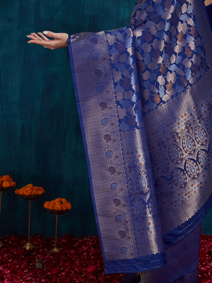 Dhiyona RV Women's Kanjivaram Silk Woven With Golden Woven Border Saree  ( KVD2156 )