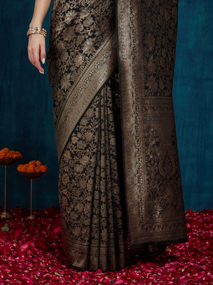 Dhiyona RV Women's Kanjivaram Silk Woven With Golden Woven Border Saree  ( KVD2158 )