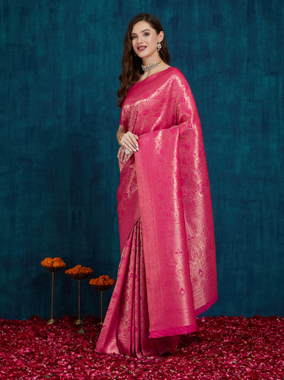 Dhiyona RV Women's Kanjivaram Silk Woven With Golden Woven Border Saree  ( KVD2159 )
