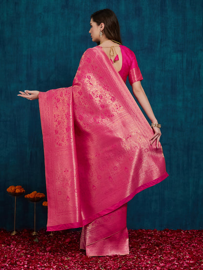 Dhiyona RV Women's Kanjivaram Silk Woven With Golden Woven Border Saree  ( KVD2159 )