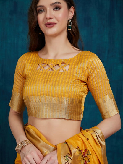 Dhiyona RV Women's Assam Cotton Silk With Golden Border And Multicolor Thread Embroidered Saree  ( KVD2165 )