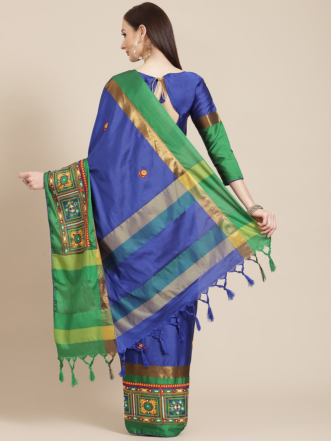 Dhiyona RV Women's Designer Cotton Silk Embroidered Saree with Heavy Border ( KVD407 )