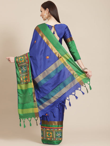 Dhiyona RV Women's Designer Cotton Silk Embroidered Saree with Heavy Border ( KVD407 )