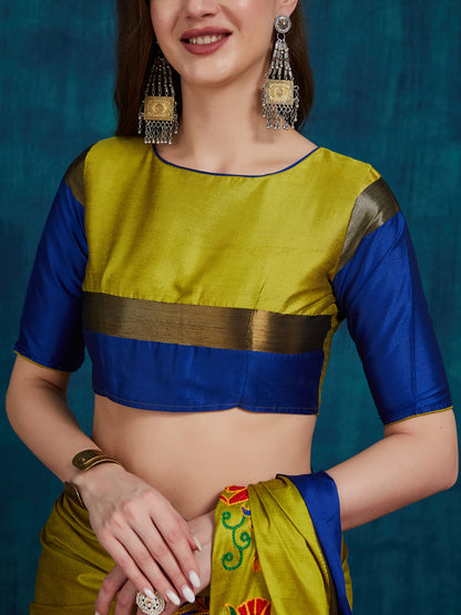 Dhiyona RV Women's Cotton Silk Heavy Kutchi Work With Peacock Design Embroidered Saree  ( KVD731 )