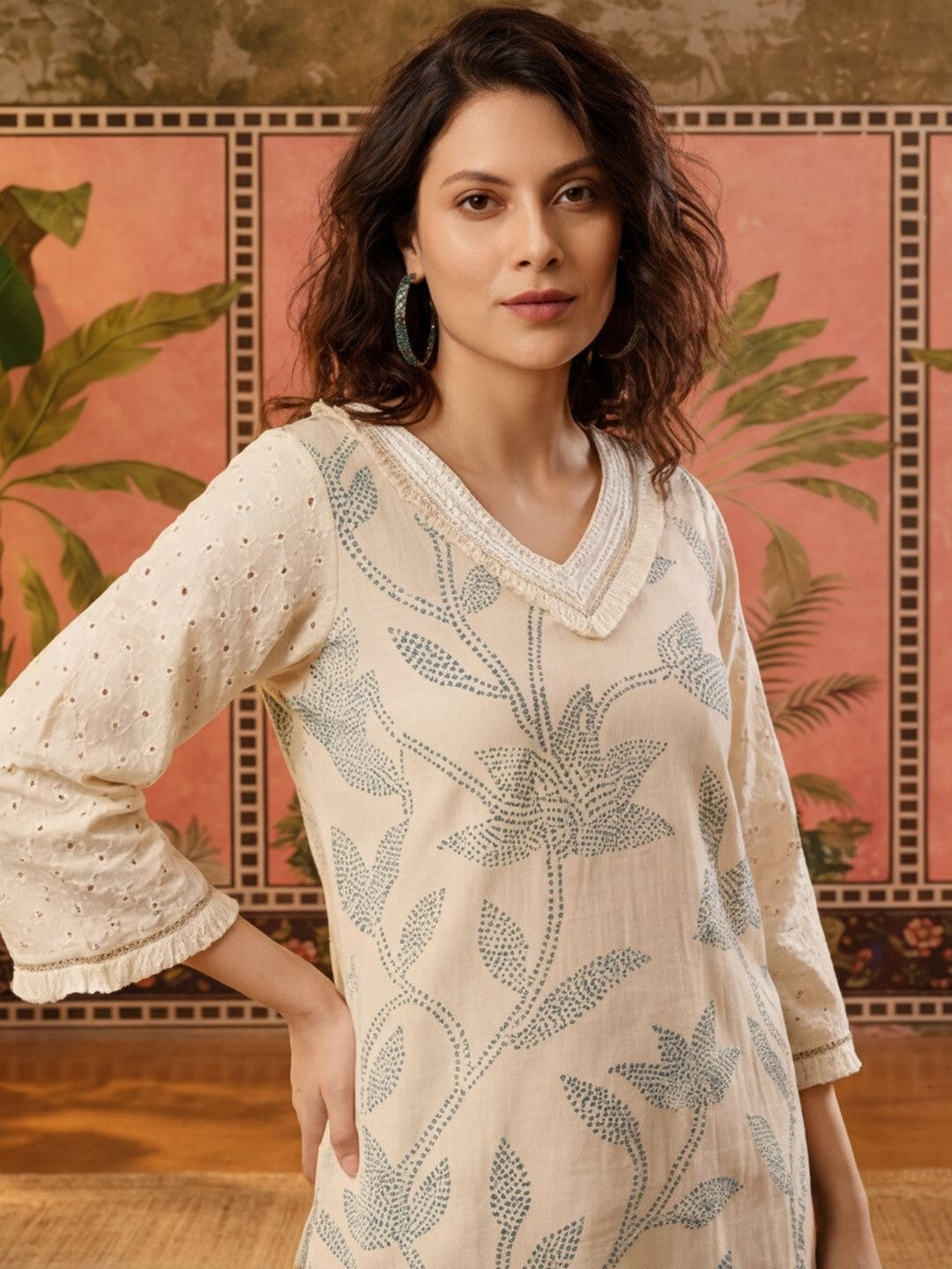 Printed Pure Cotton V-Neck Kurta & Palazzos