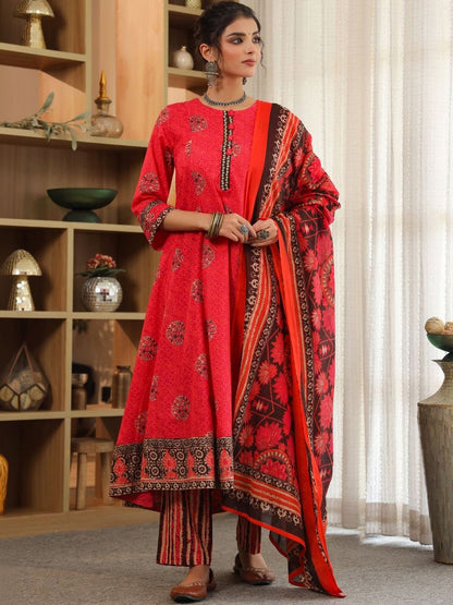 Dhiyona RR Women's Ethnic Motifs Printed Regular Pure Cotton Kurta with Trousers & With Dupatta