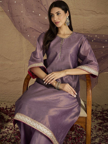 Dhiyona VA Women Regular Sequinned Kurta with Palazzos & With Dupatta