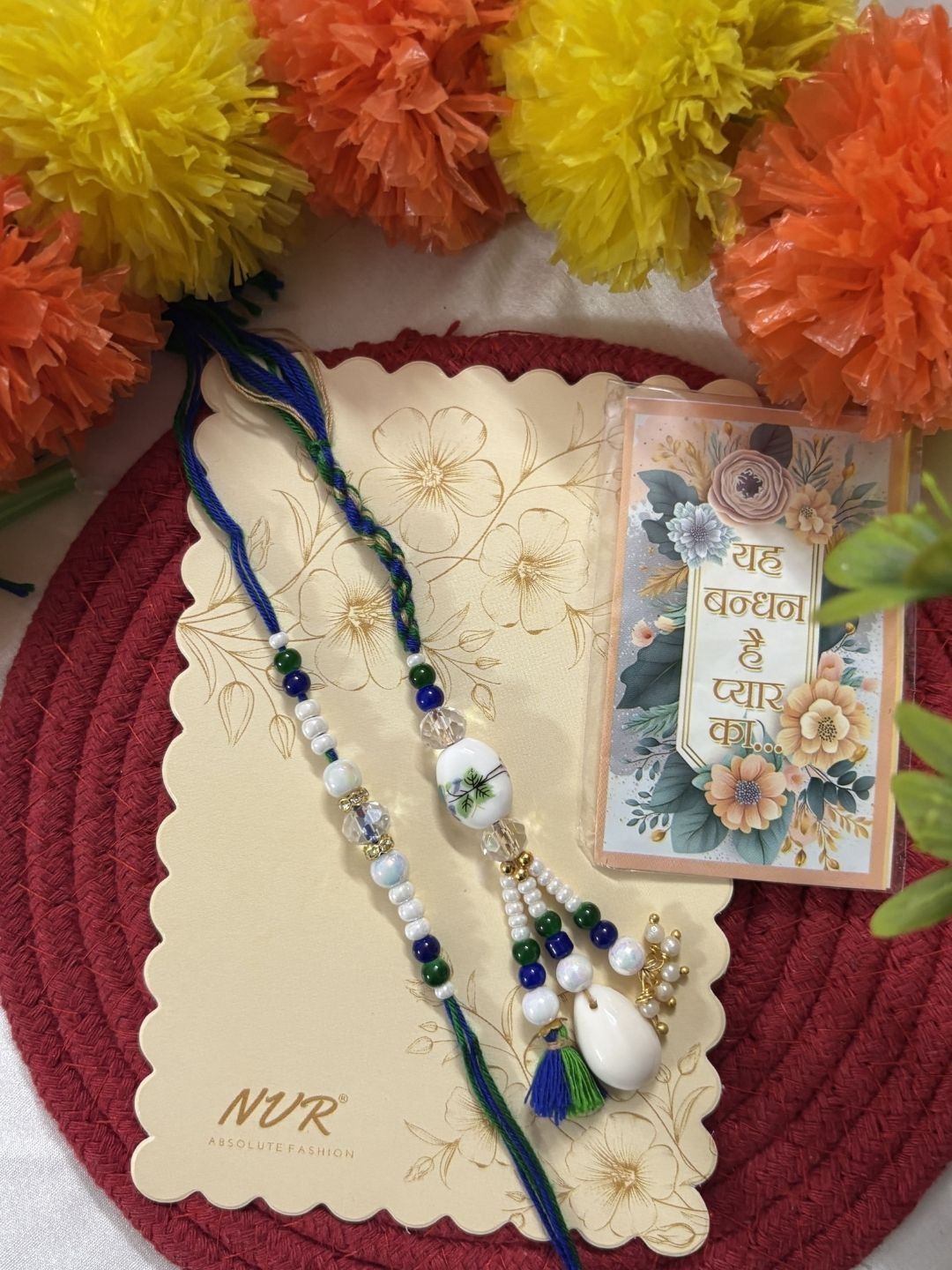 Dhiyona Set Of 2 Traditional Bhaiya Bhabhi Rakhi With Roli Chawal Chandan Mishri