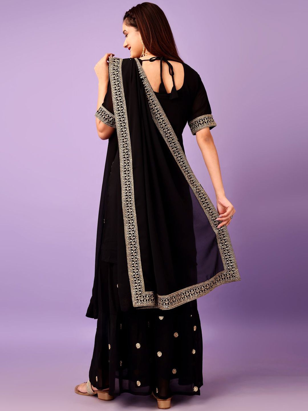 Dhiyona KL Floral Embroidered Regular Kurta With Sharara & Dupatta