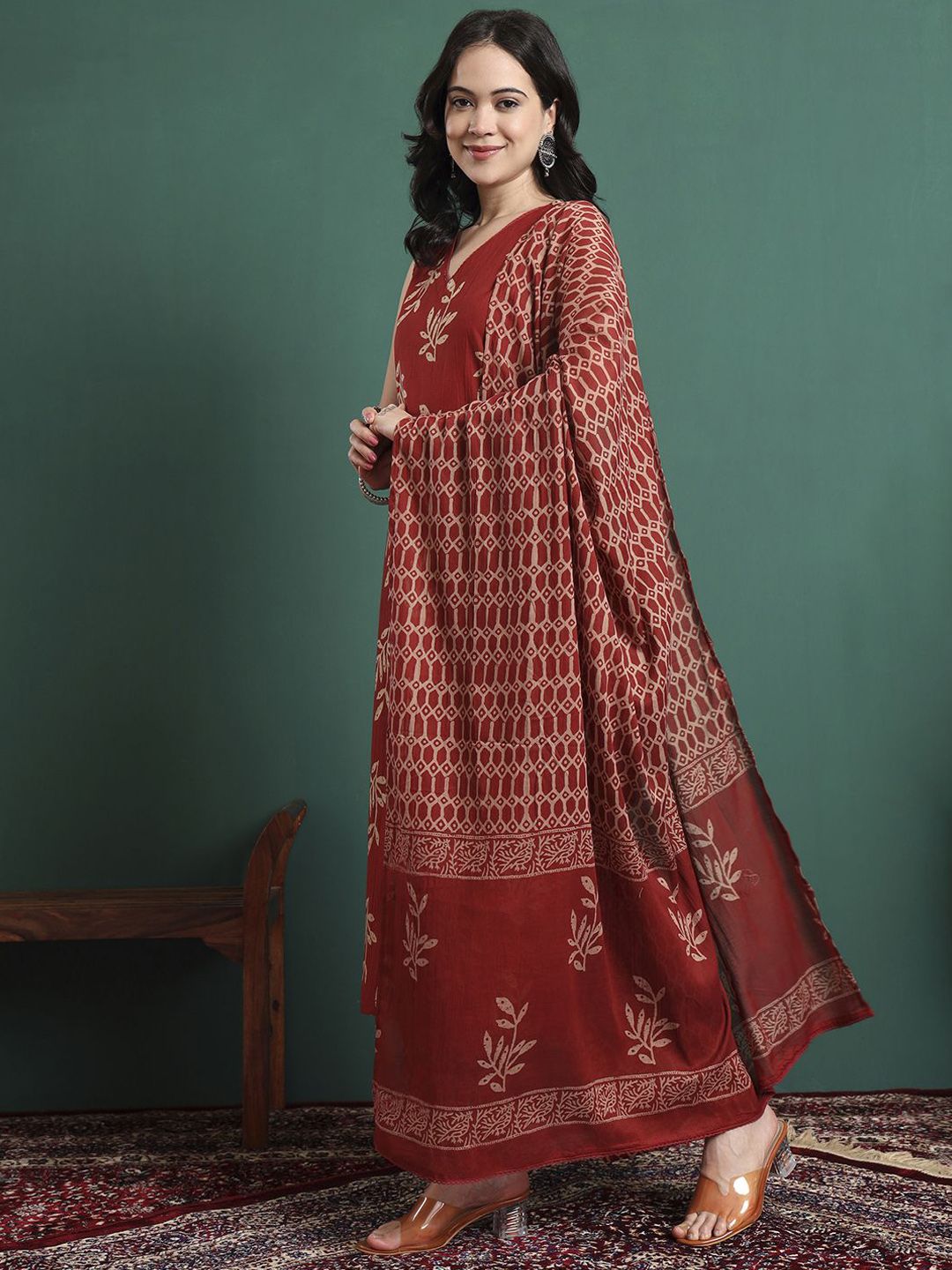 Dhiyona KL Women Ethnic Motifs Printed Cotton Kurta with Trousers & Dupatta