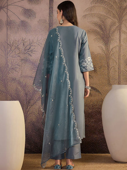 Embroidered V-Neck Kurta & Trousers Kurta Sets