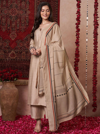Dhiyona KL Notch Neck Straight Kurta With Palazzos And Dupatta