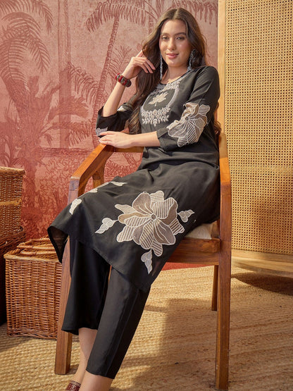 Embroidered Pure Cotton Round Neck Kurta & Trousers With Dupatta