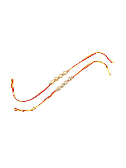 Dhiyona Men Set Of 2 Multicolor Kundan Thread Rakhi With Roli Chawal Chandan Mishri