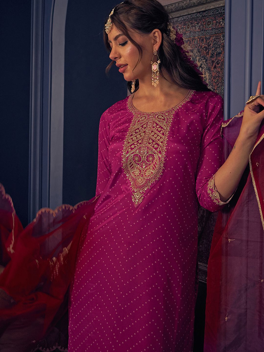 Dhiyona CH Women Ethnic Motifs Printed Regular Sequinned Kurta with Patiala & With Dupatta