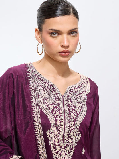Dhiyona KL Women Ethnic Motifs Embroidered Regular Thread Work Kurta with Palazzos & With Dupatta
