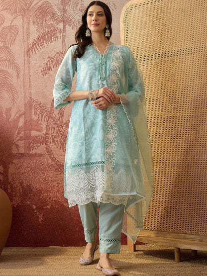 Printed V-Neck Kurta & Trousers Kurta Set