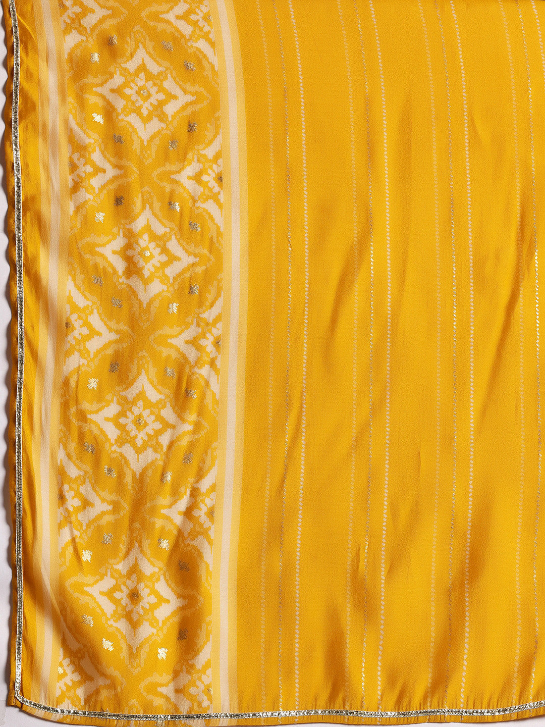 Women Ethnic Motifs Printed Panelled Thread Work Kurta with Trousers & With Dupatta