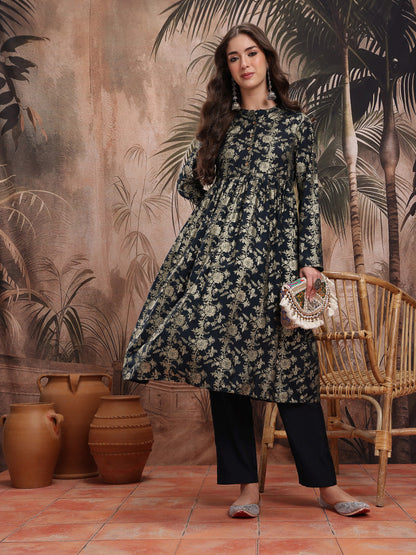 Floral Printed Regular Kurta with Trousers