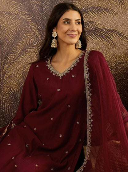 Dhiyona SN Embroidered Sequence Kurta & Palazzos with Dupatta Set
