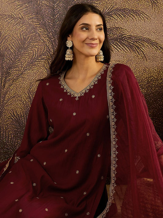 Dhiyona SN Embroidered Sequence Kurta & Palazzos with Dupatta Set