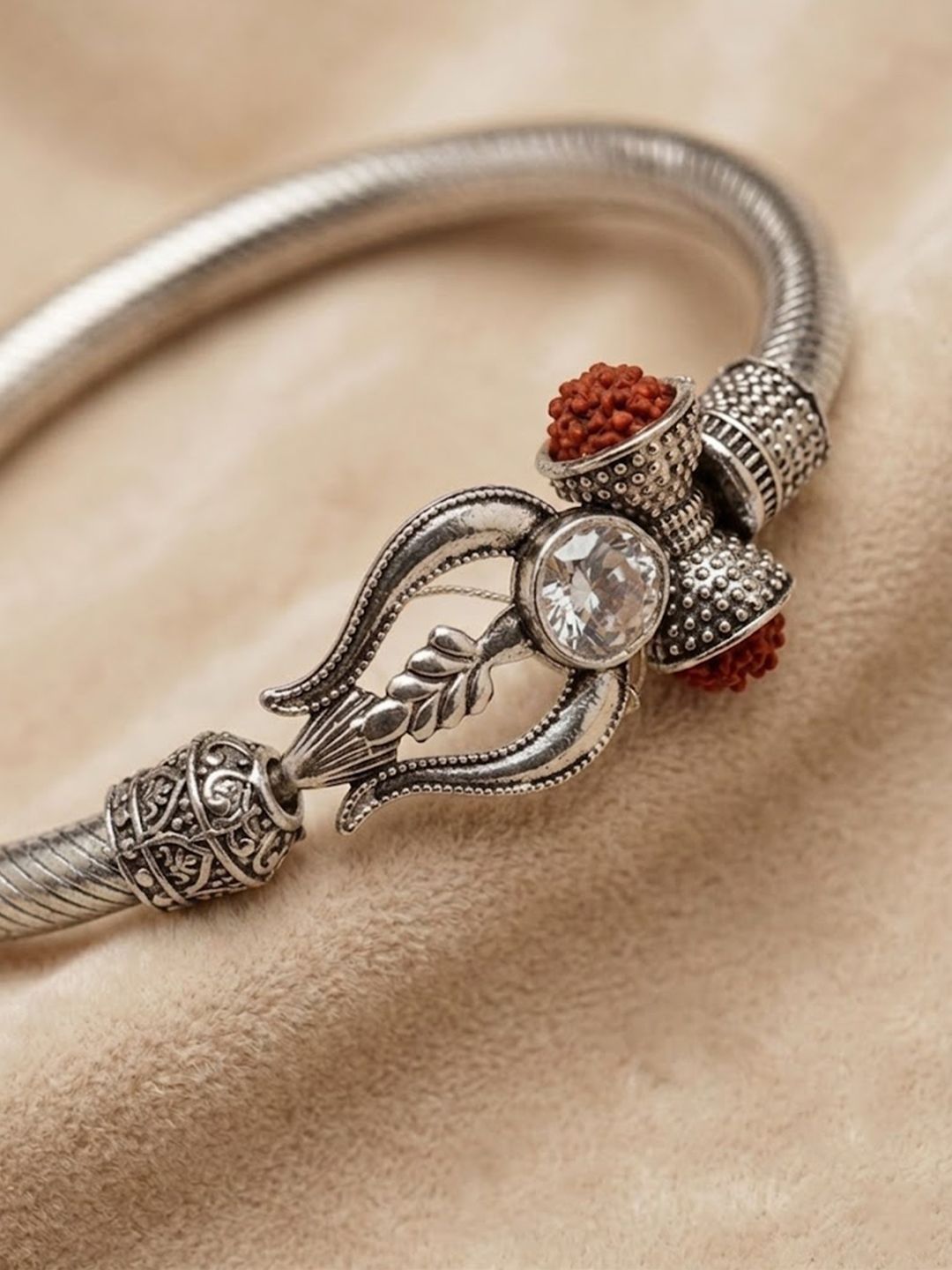 Dhiyona Silver Plated Trishool Design Rudraksh Rakhi Bracelet